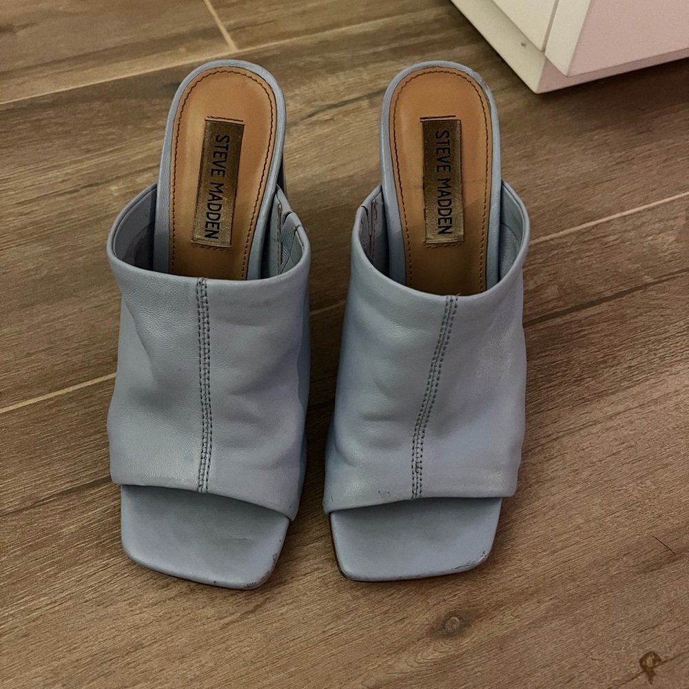 Steve Madden Light Blue Leather Mules